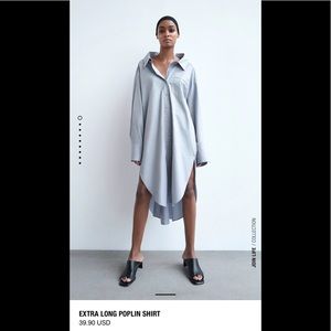Zara Extra Long Poplin Shirt Dress